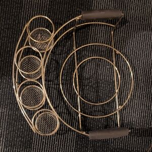 Vintage 1980s Goldtone Metal Buffet Serveware & Flatware Caddy Non-Slip Handles